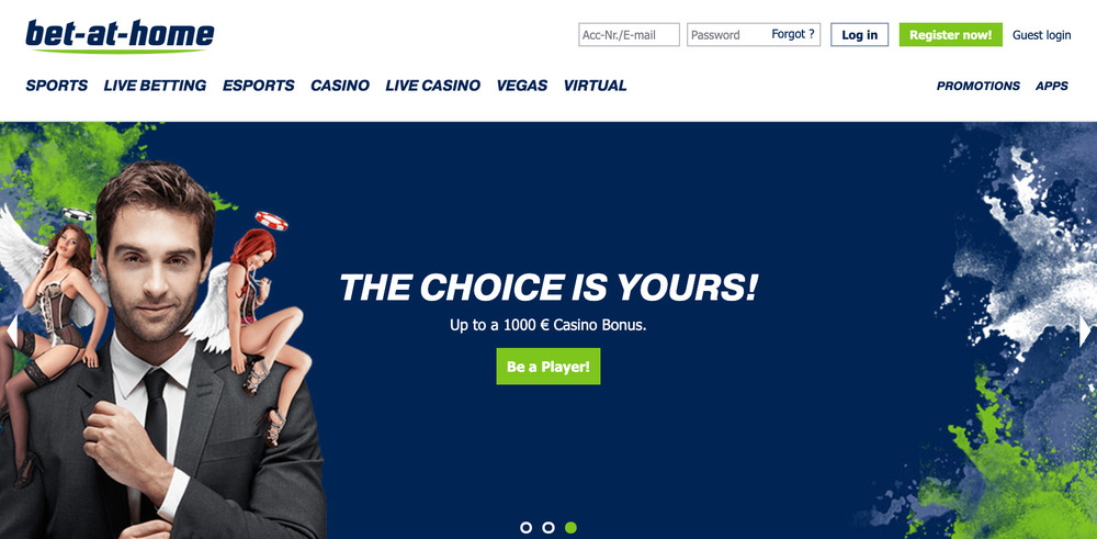 Overview of the official website of Bet-at-home betting company